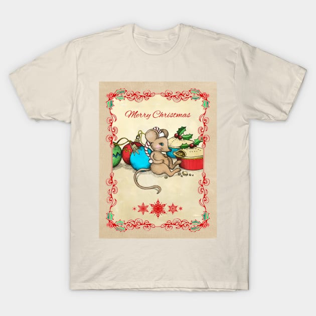 Love, Joy, PIE! Merry Christmas! Cute mouse illustration T-Shirt by micklyn